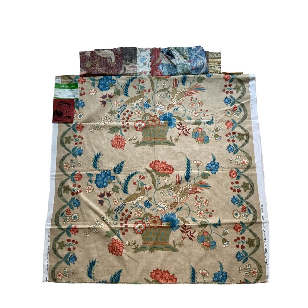 Greeff Rebekah Higgins Old Watermill print fabric birds and flowers vintage36x36